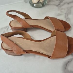 ALDO Cognac Leather Slingback Low Block Heel Sandals
